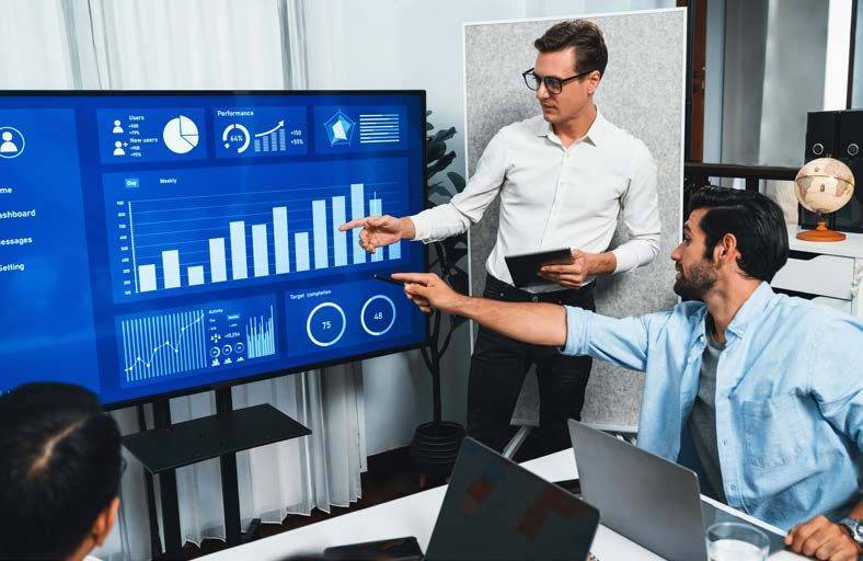 Leaders reviewing a performance dashboard