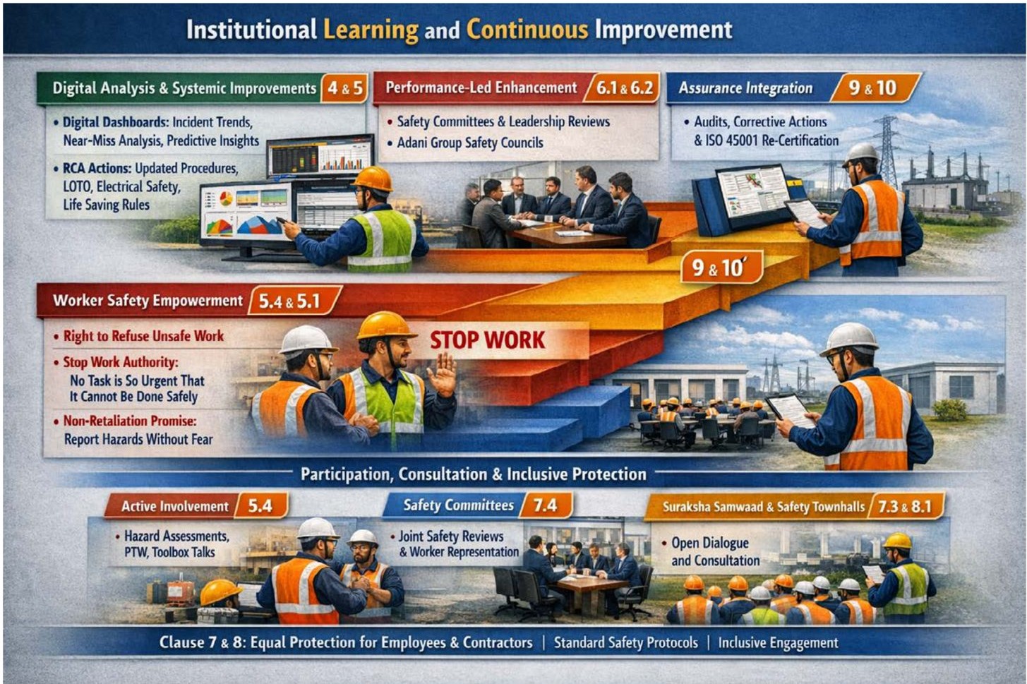Institutional Learning and Continuous Improvement: Digital Analysis & Systemic Improvements, Performance-Led Enhancement, Assurance Integration; Worker Safety Empowerment; Participation, Consultation & Inclusive Protection