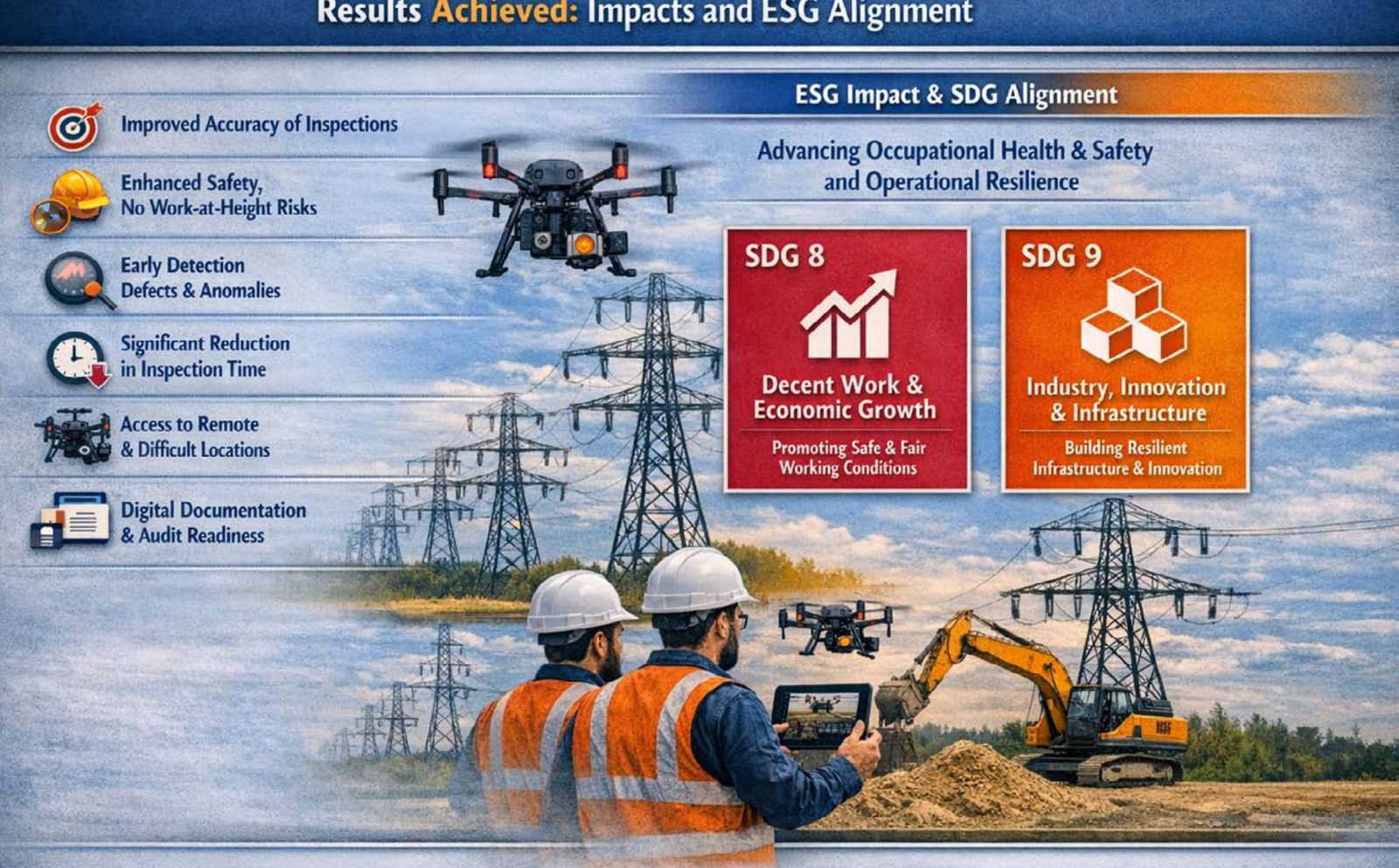 Results Achieved: Impacts and ESG Alignment — Advancing Occupational Health & Safety and Operational Resilience; SDG 8 Decent Work & Economic Growth, SDG 9 Industry, Innovation & Infrastructure